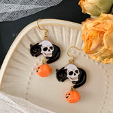 Skull Halloween Earrings, Skull Pumpkin Earrings, Ghost Earrings, Unique Halloween Earrings Dangle